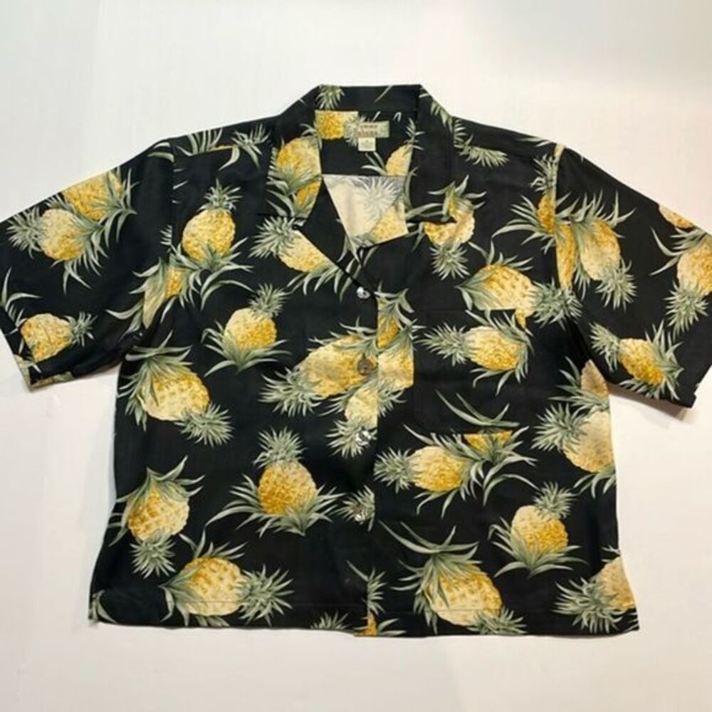 Tommy Bahama Womens Vibrant Silk Tropical Pineapple Print Blouse Sz M